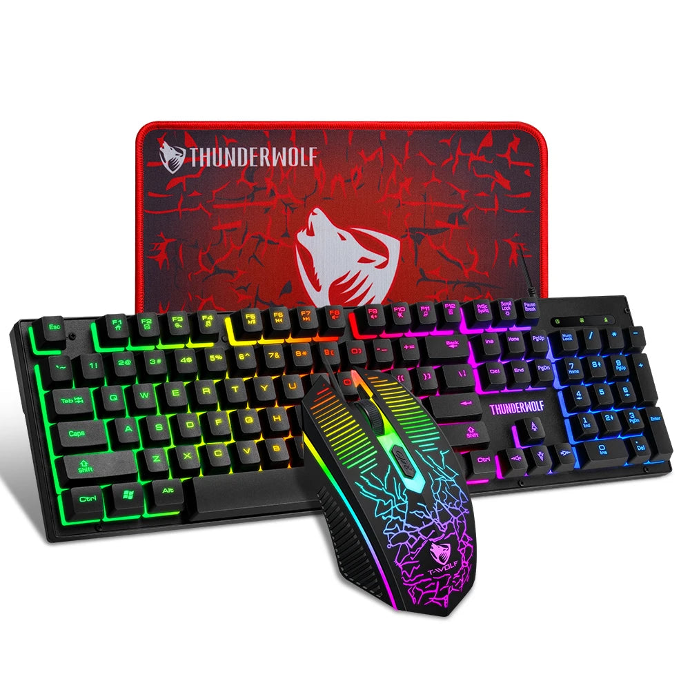 Ensemble clavier et souris gaming filaires T-WOLF TF31 (104 touches) avec tapis de souris 4D pour PC.