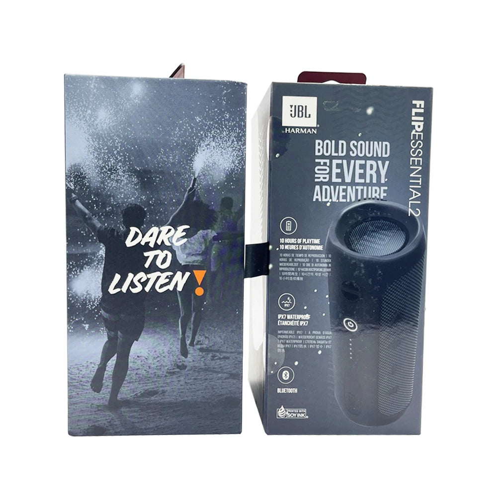 Enceinte Bluetooth sans fil JBL FLIP ESSENTIAL 2, portable, avec caisson de basses, étanche IPX7 et enceinte de bureau.