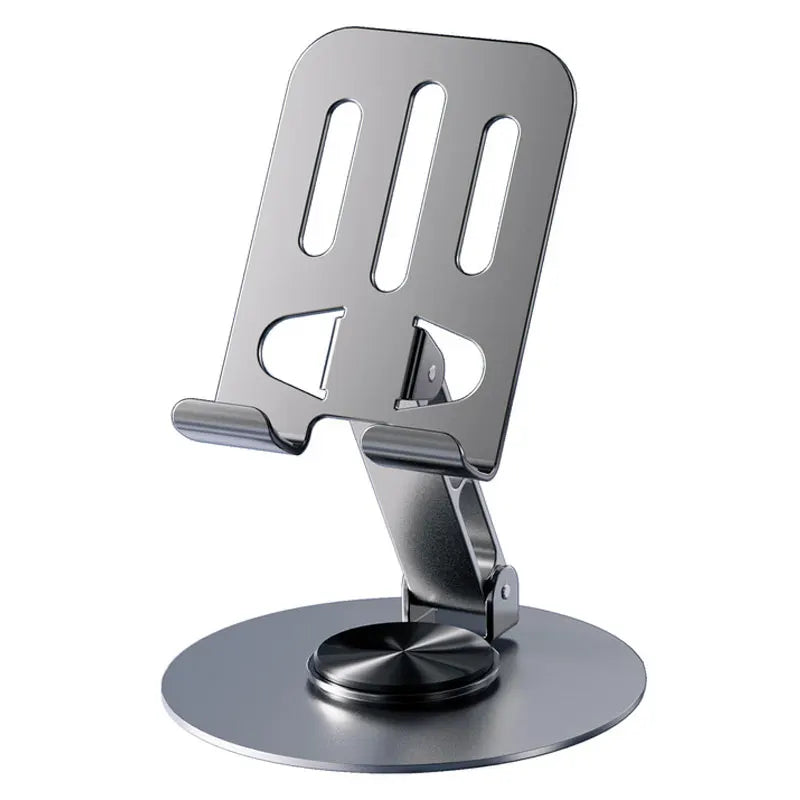 Support de téléphone rotatif à 360° entièrement en aluminium, pliable, avec double axe et fixation antidérapante stable.