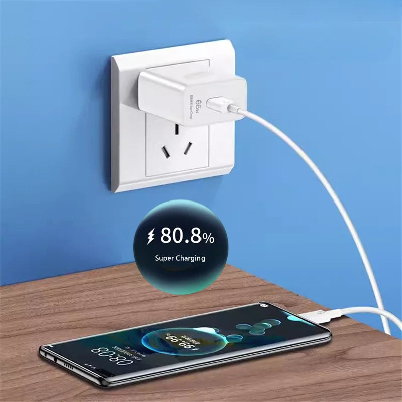 Chargeur ultra-rapide 6A 66W avec câble USB-C pour Huawei Mate 40, 50, 60, P50, P60, Nova 8, 9, 10, Honor 50, 70, 90, 100, 200 Lite, X7, X8, X9 et Magic 5
