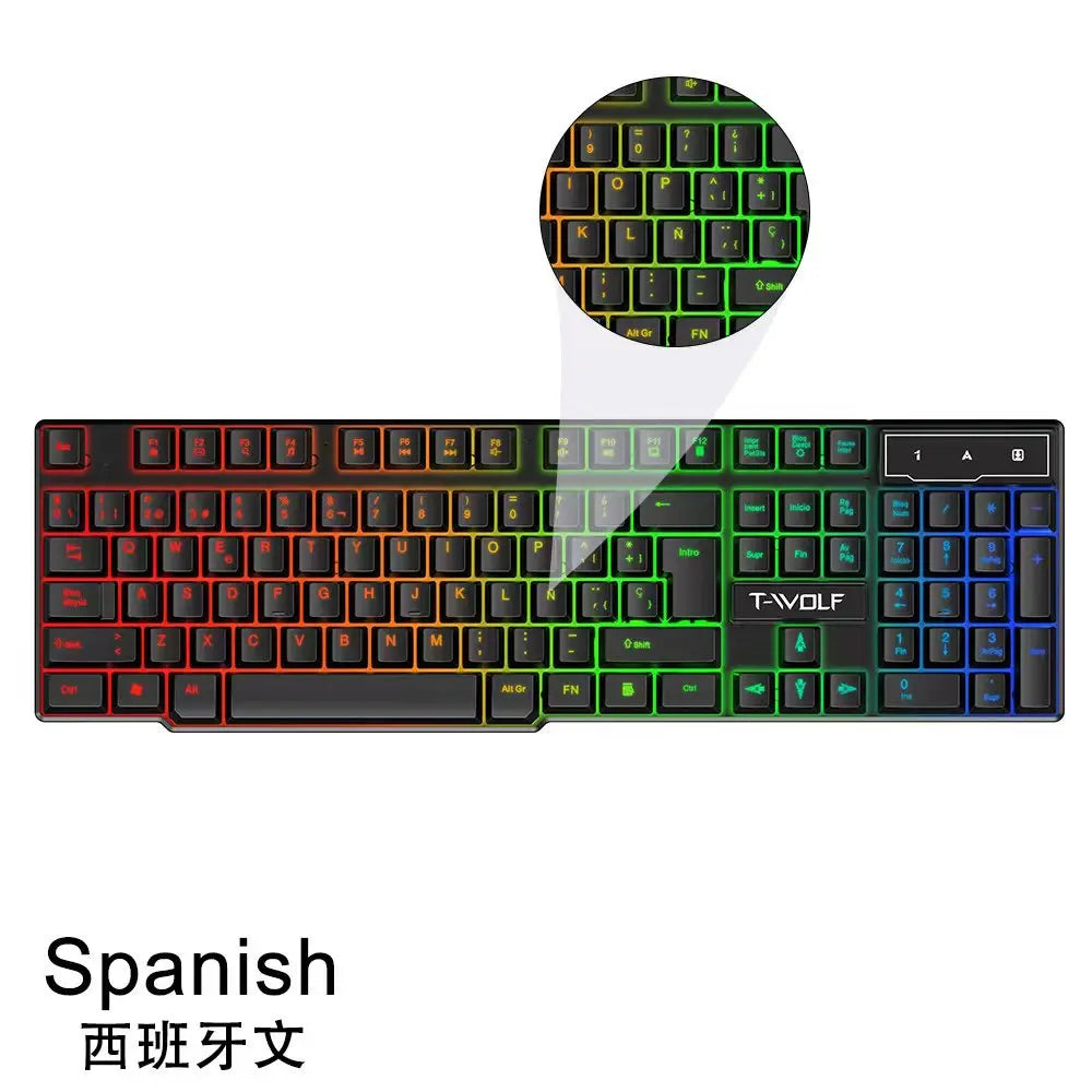 Clavier espagnol rétroéclairé pour PC de jeu, ordinateur, gamer, USB avec LED ñ, clavier filaire lumineux par câble, teclado español
