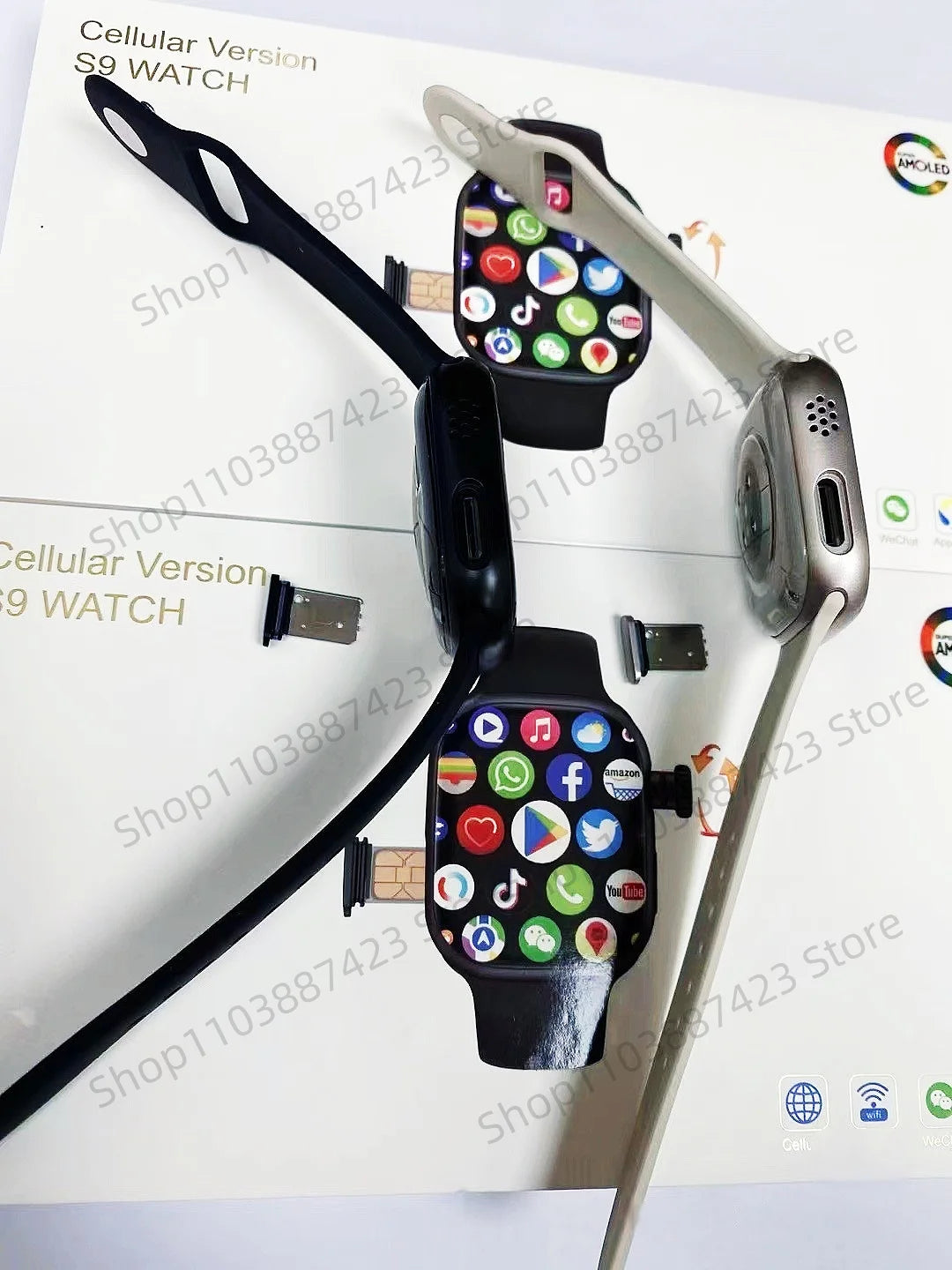 Montre connectée CD99 X 5G, écran AMOLED 2,29 pouces, connectivité 5G LTE, caméra rotative à 180°, GPS, Wi-Fi, emplacement pour carte SIM et suivi de santé.