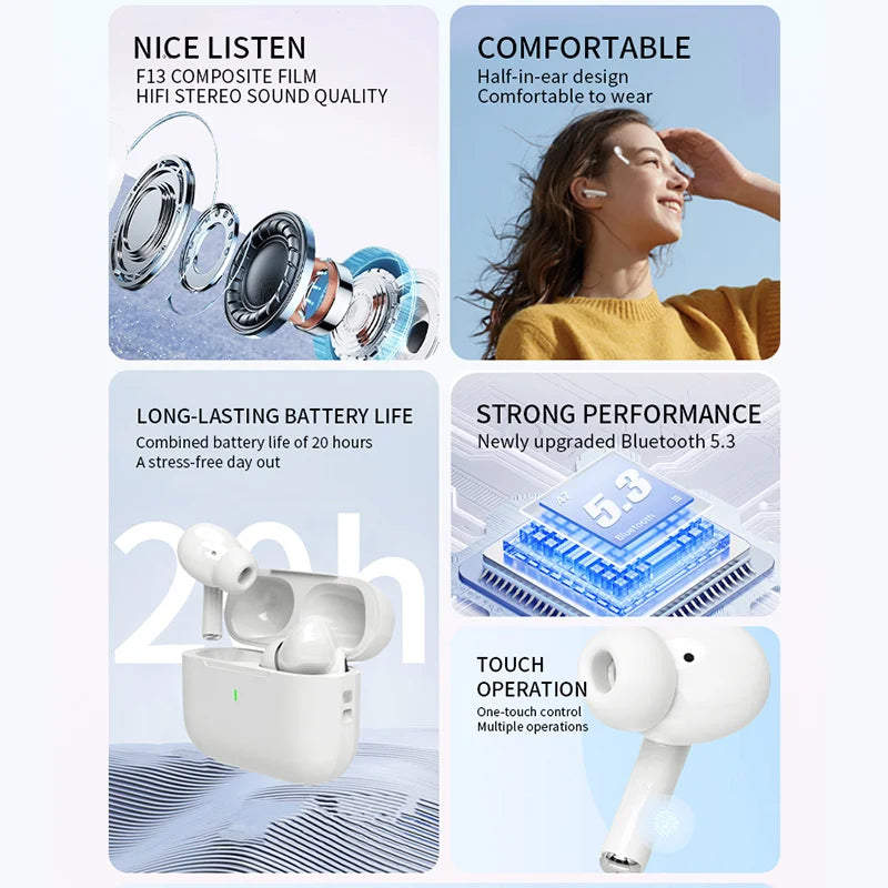 Écouteurs sans fil Bluetooth Air Pro 2025 TWS, oreillettes HiFi avec réduction de bruit, étanches, compatibles iPhone et Android