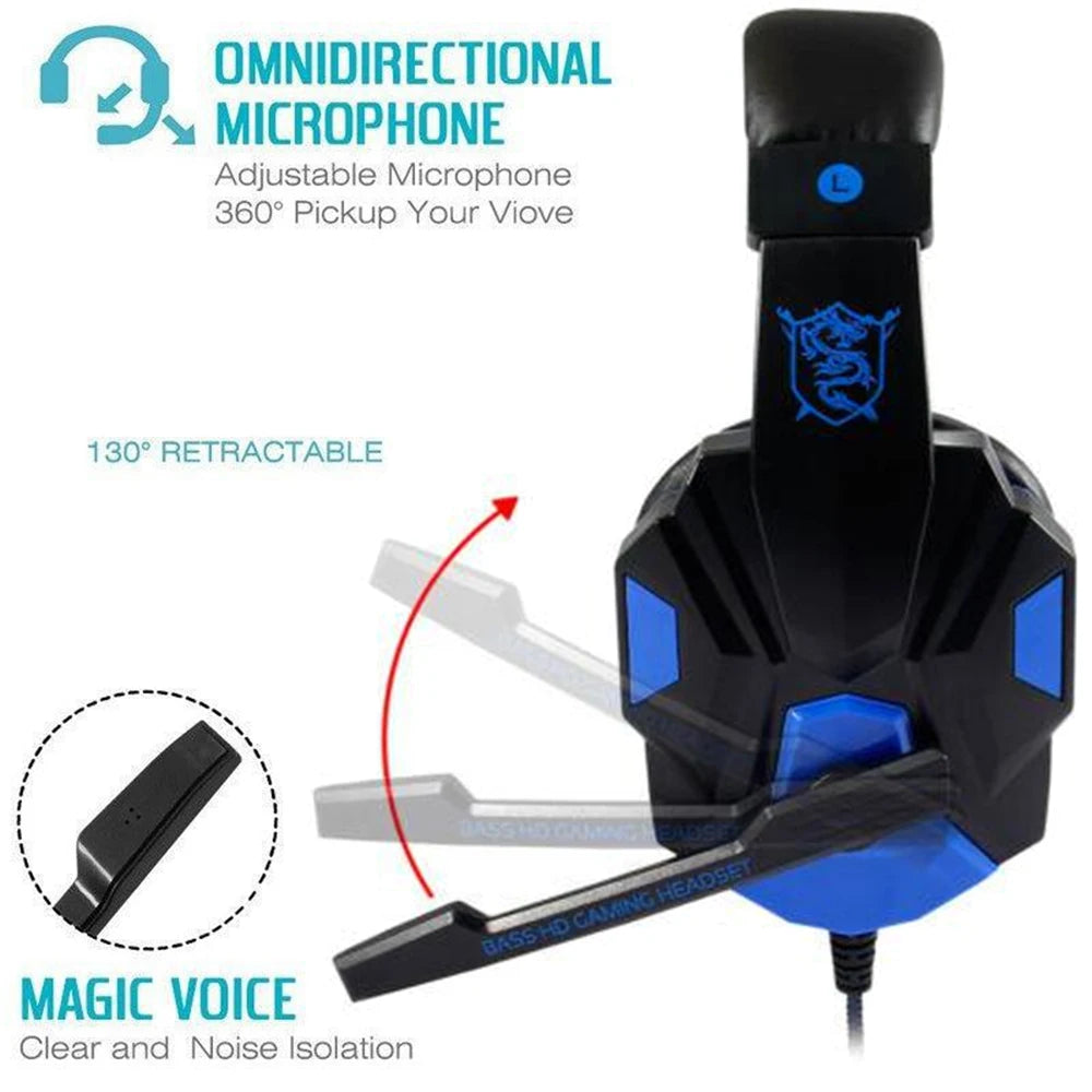 Casque de jeu filaire PS4/PS5/Xbox/Smartphone/PC, réglable à 120°, avec microphone antibruit