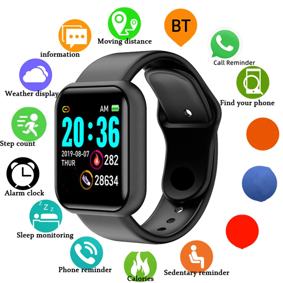 Montre connectée pour homme et femme, bracelet connecté avec messagerie et suivi d'activité, cadeau d'anniversaire, horloge électronique pour Android et iOS.