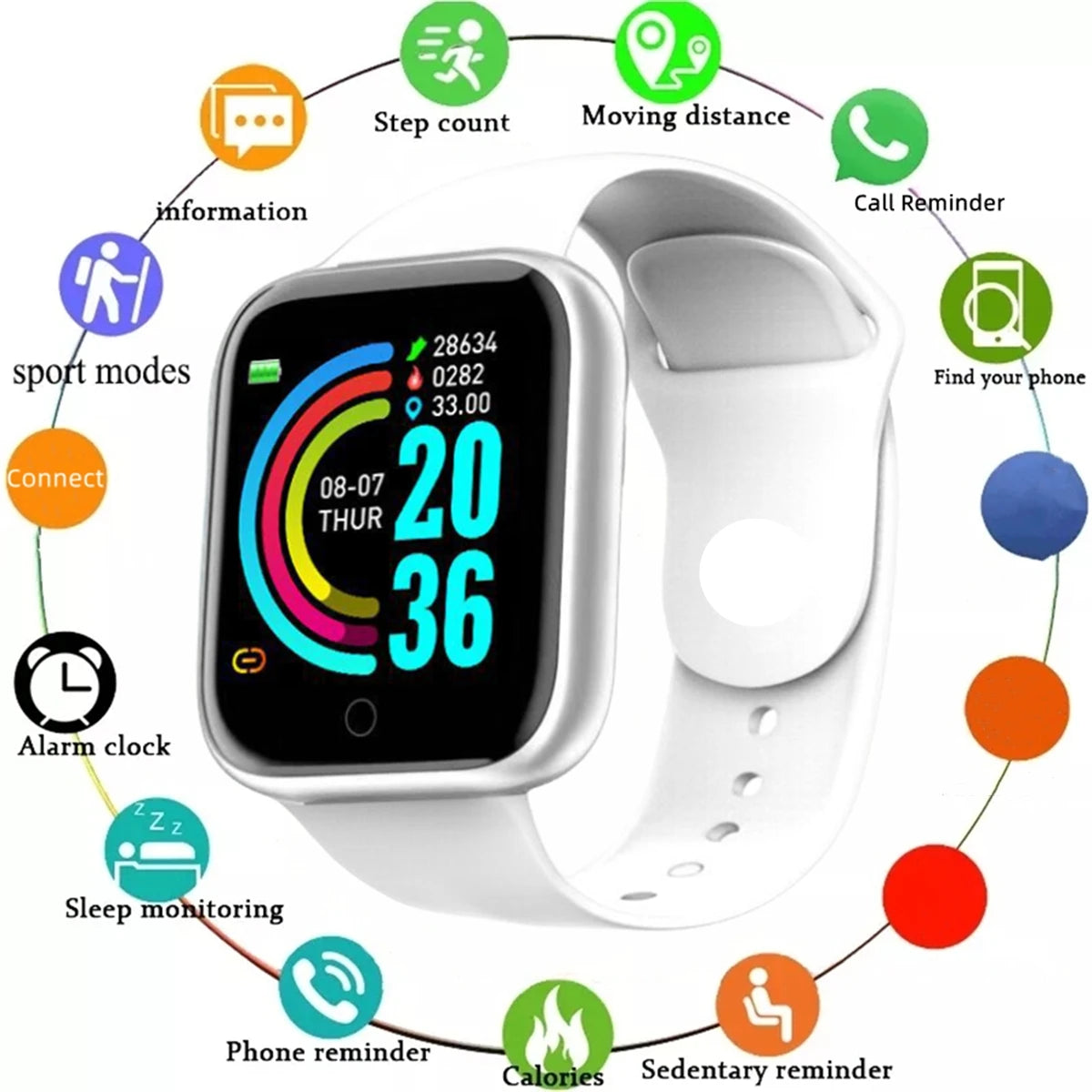 Montre connectée pour homme et femme, bracelet connecté avec messagerie et suivi d'activité, cadeau d'anniversaire, horloge électronique pour Android et iOS.