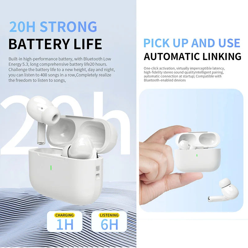 Écouteurs sans fil Bluetooth Air Pro 2025 TWS, oreillettes HiFi avec réduction de bruit, étanches, compatibles iPhone et Android