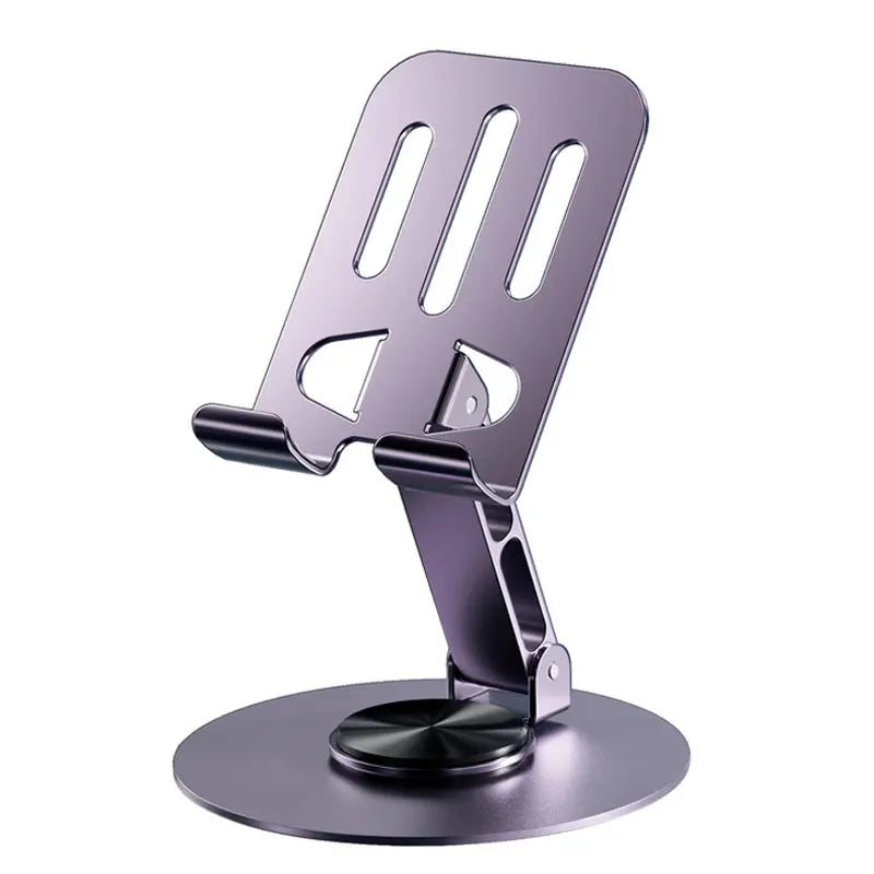Support de téléphone rotatif à 360° entièrement en aluminium, pliable, avec double axe et fixation antidérapante stable.