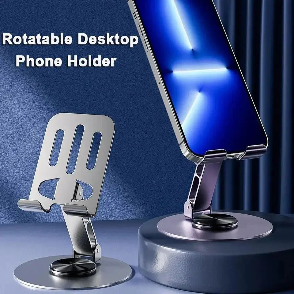Support de téléphone rotatif à 360° entièrement en aluminium, pliable, avec double axe et fixation antidérapante stable.