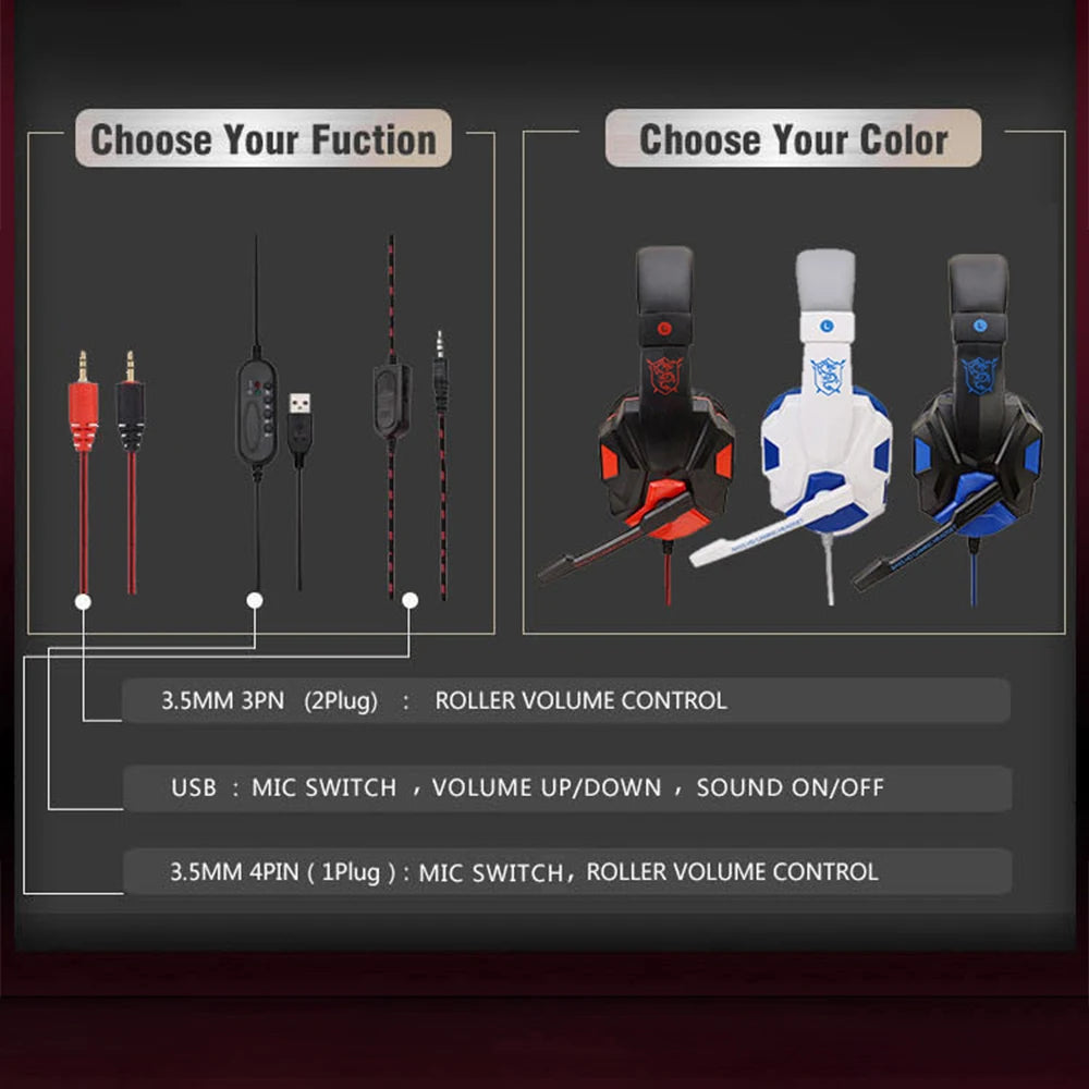 Casque de jeu filaire PS4/PS5/Xbox/Smartphone/PC, réglable à 120°, avec microphone antibruit