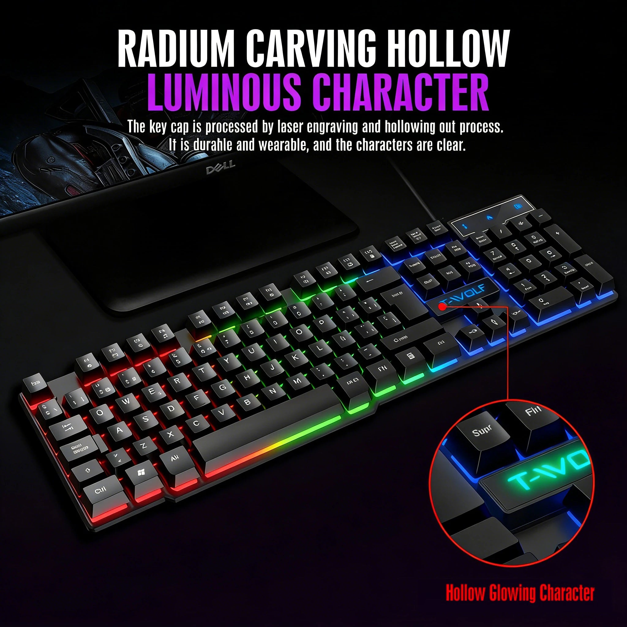 Clavier de jeu à sensation mécanique, rétroéclairage RGB, filaire, USB, touches multimédias, russe, espagnol, arabe, anglais. Compatible avec le bureau et la maison.