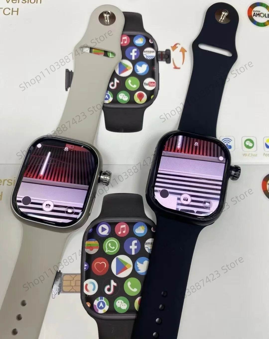 Montre connectée CD99 X 5G, écran AMOLED 2,29 pouces, connectivité 5G LTE, caméra rotative à 180°, GPS, Wi-Fi, emplacement pour carte SIM et suivi de santé.