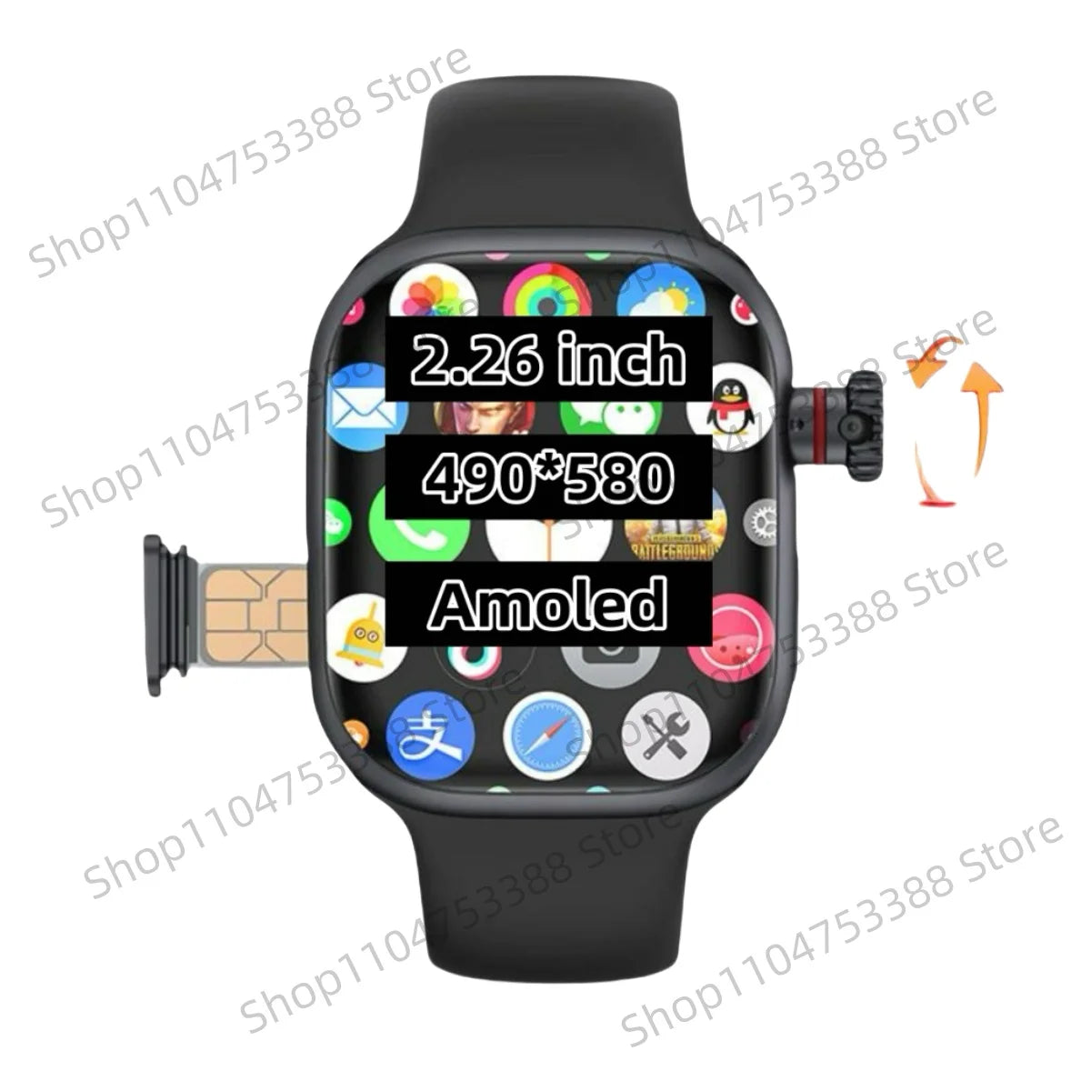 Montre connectée CD99 X 5G, écran AMOLED 2,29 pouces, connectivité 5G LTE, caméra rotative à 180°, GPS, Wi-Fi, emplacement pour carte SIM et suivi de santé.