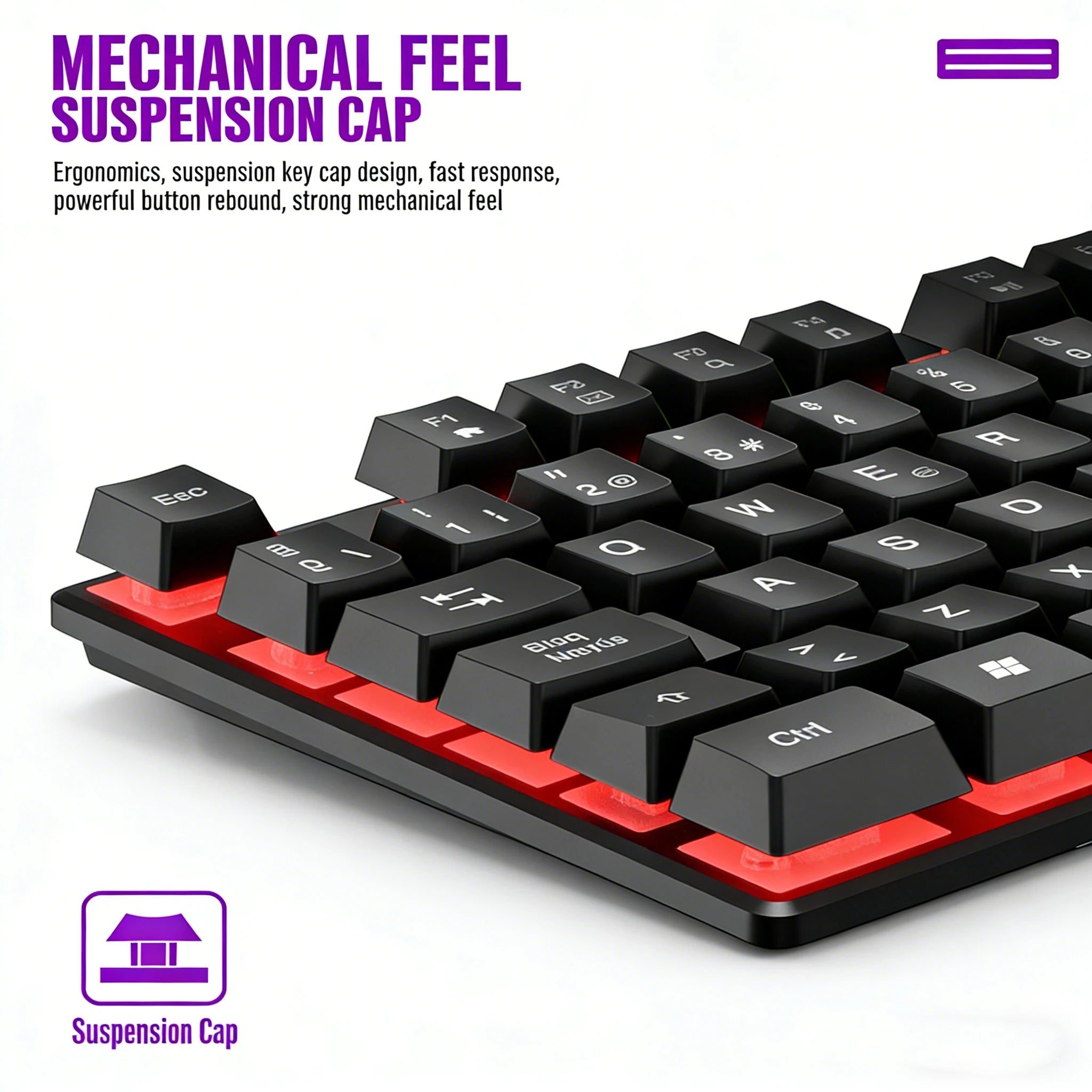 Clavier de jeu à sensation mécanique, rétroéclairage RGB, filaire, USB, touches multimédias, russe, espagnol, arabe, anglais. Compatible avec le bureau et la maison.